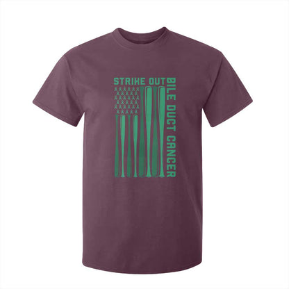 Strike Out Bile Duct Cancer T Shirt For Kid Baseball American Flag Hope Gift