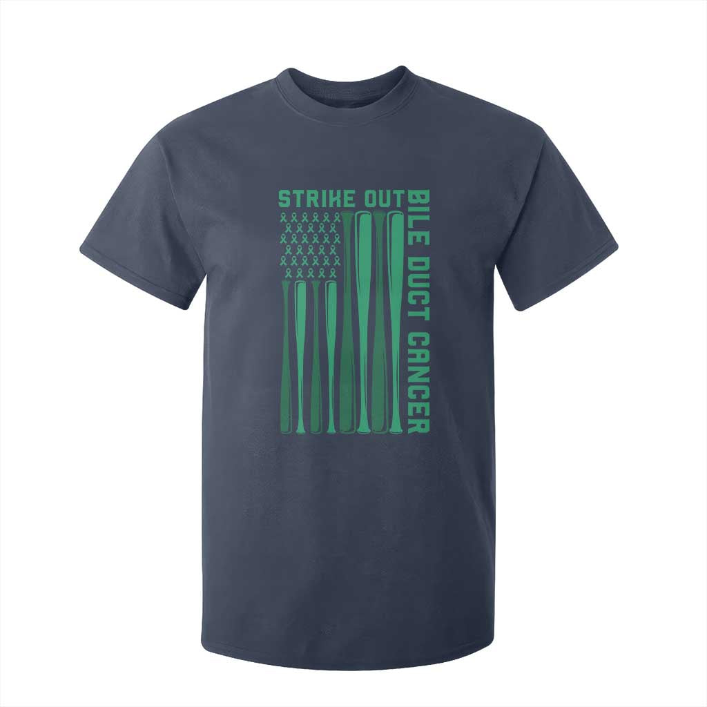 Strike Out Bile Duct Cancer T Shirt For Kid Baseball American Flag Hope Gift