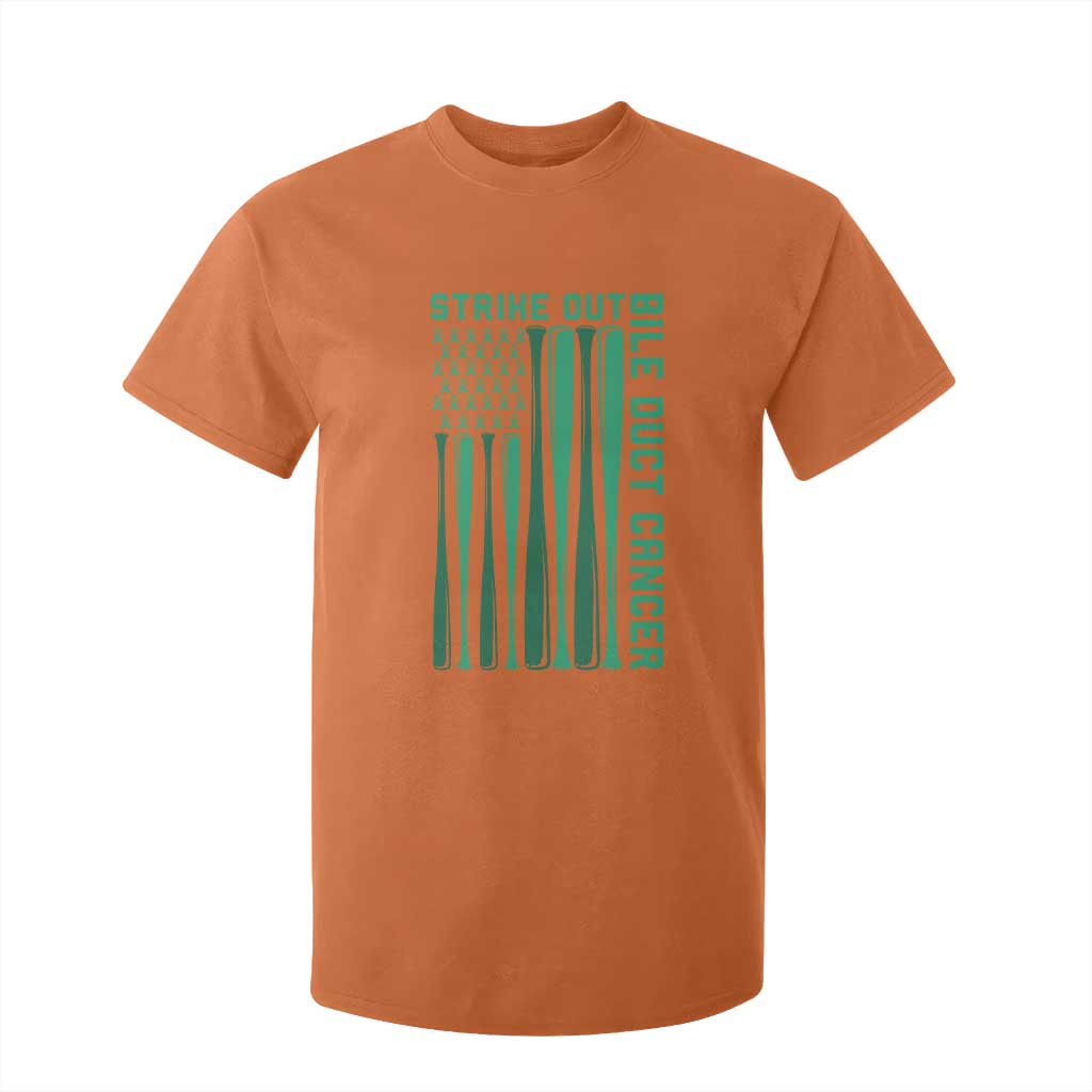 Strike Out Bile Duct Cancer T Shirt For Kid Baseball American Flag Hope Gift