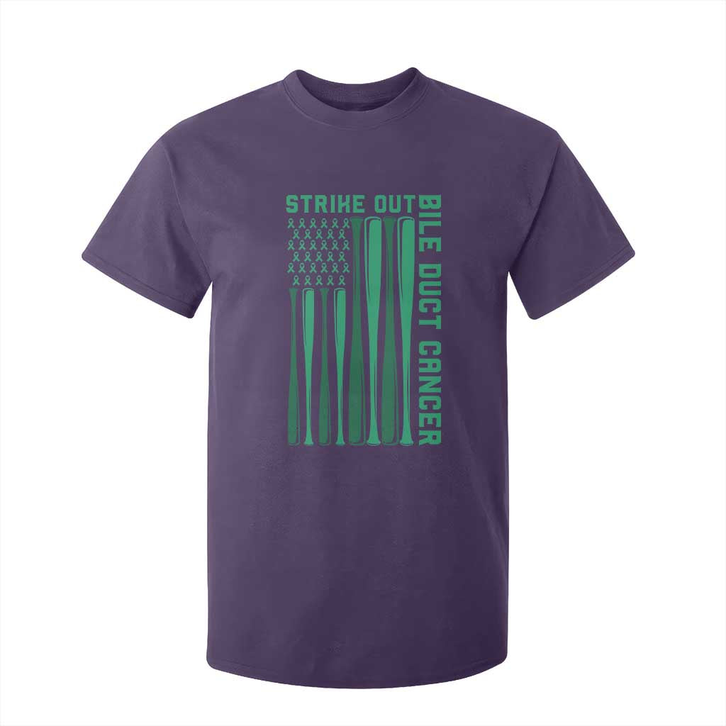 Strike Out Bile Duct Cancer T Shirt For Kid Baseball American Flag Hope Gift