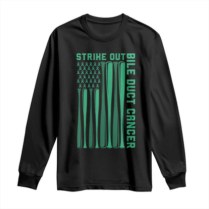 Strike Out Bile Duct Cancer Long Sleeve Shirt Baseball American Flag Hope Gift
