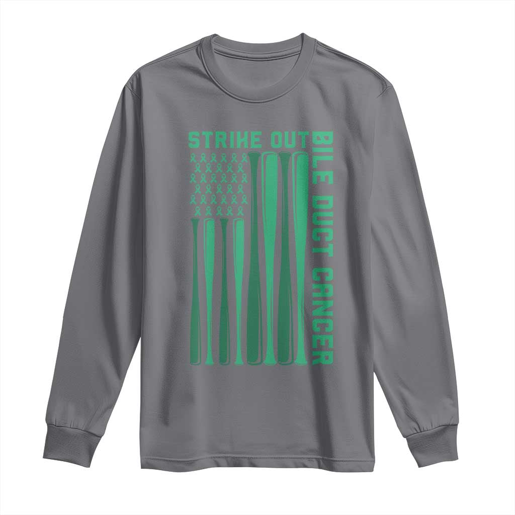 Strike Out Bile Duct Cancer Long Sleeve Shirt Baseball American Flag Hope Gift