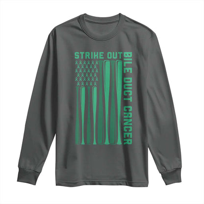Strike Out Bile Duct Cancer Long Sleeve Shirt Baseball American Flag Hope Gift