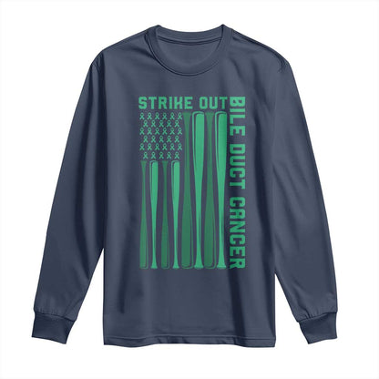 Strike Out Bile Duct Cancer Long Sleeve Shirt Baseball American Flag Hope Gift