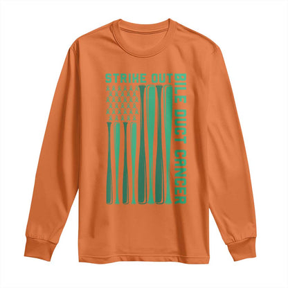 Strike Out Bile Duct Cancer Long Sleeve Shirt Baseball American Flag Hope Gift
