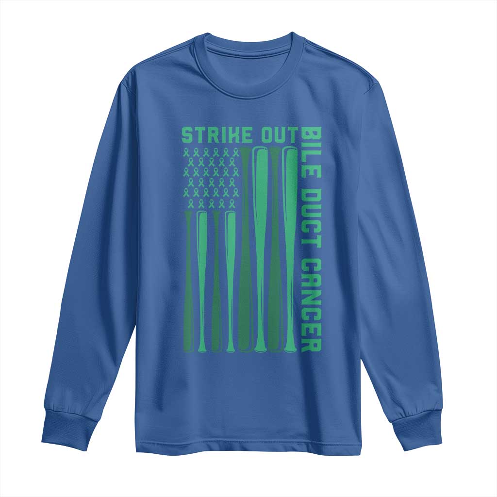 Strike Out Bile Duct Cancer Long Sleeve Shirt Baseball American Flag Hope Gift