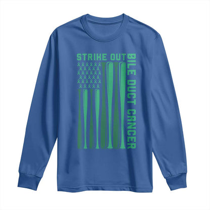 Strike Out Bile Duct Cancer Long Sleeve Shirt Baseball American Flag Hope Gift