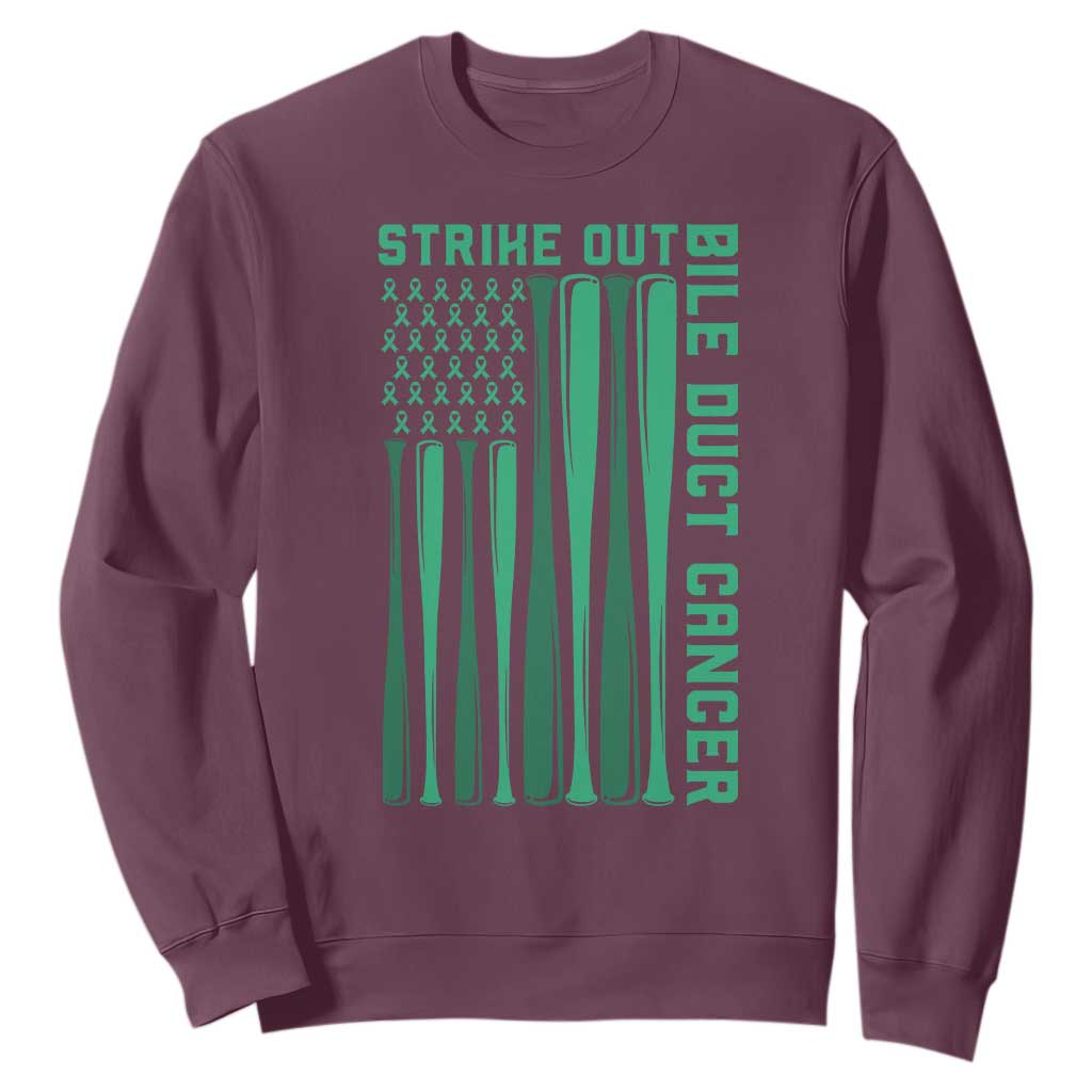 Strike Out Bile Duct Cancer Sweatshirt Baseball American Flag Hope Gift