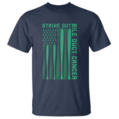 Strike Out Bile Duct Cancer T Shirt Baseball American Flag Hope Gift