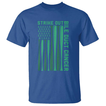 Strike Out Bile Duct Cancer T Shirt Baseball American Flag Hope Gift