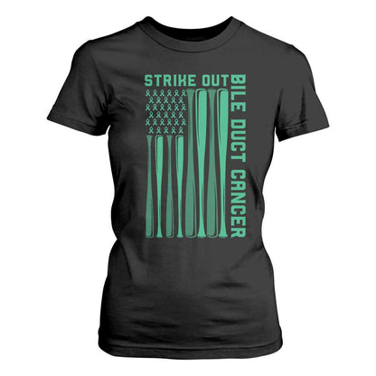 Strike Out Bile Duct Cancer T Shirt For Women Baseball American Flag Hope Gift