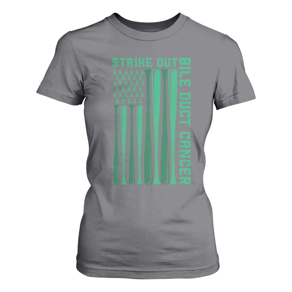 Strike Out Bile Duct Cancer T Shirt For Women Baseball American Flag Hope Gift