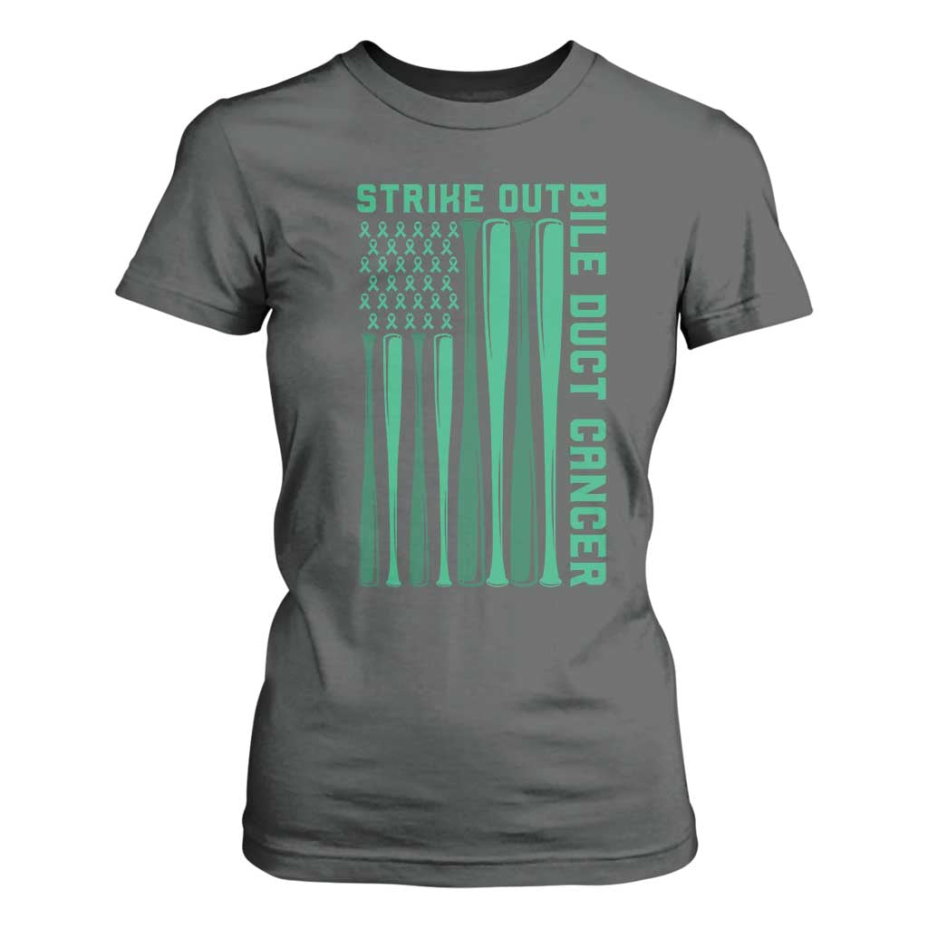 Strike Out Bile Duct Cancer T Shirt For Women Baseball American Flag Hope Gift