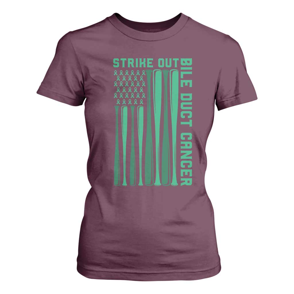 Strike Out Bile Duct Cancer T Shirt For Women Baseball American Flag Hope Gift