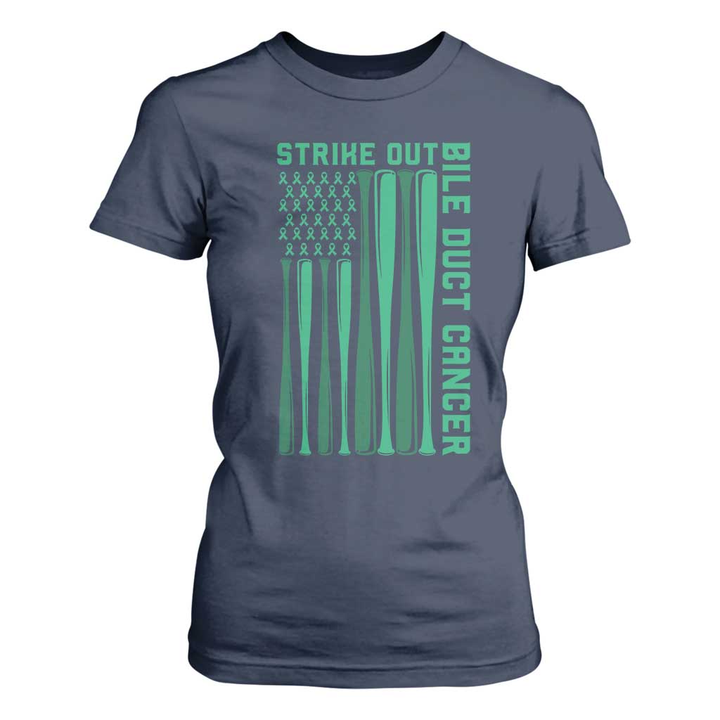 Strike Out Bile Duct Cancer T Shirt For Women Baseball American Flag Hope Gift