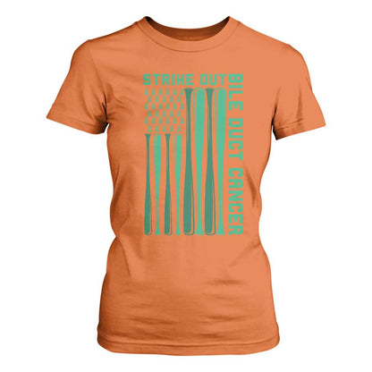 Strike Out Bile Duct Cancer T Shirt For Women Baseball American Flag Hope Gift