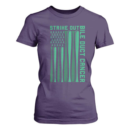 Strike Out Bile Duct Cancer T Shirt For Women Baseball American Flag Hope Gift