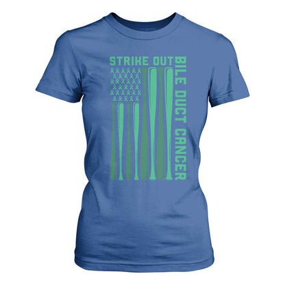 Strike Out Bile Duct Cancer T Shirt For Women Baseball American Flag Hope Gift