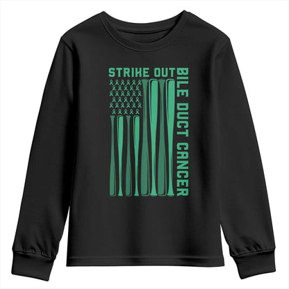 Strike Out Bile Duct Cancer Youth Sweatshirt Baseball American Flag Hope Gift