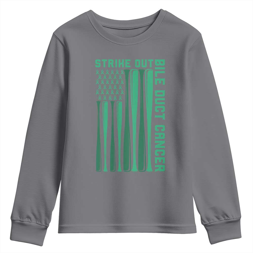 Strike Out Bile Duct Cancer Youth Sweatshirt Baseball American Flag Hope Gift