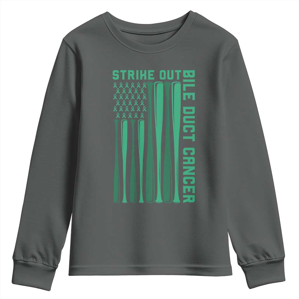Strike Out Bile Duct Cancer Youth Sweatshirt Baseball American Flag Hope Gift