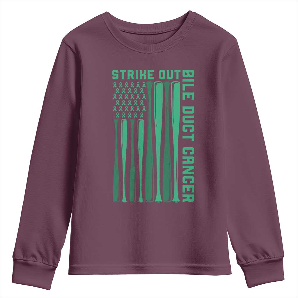 Strike Out Bile Duct Cancer Youth Sweatshirt Baseball American Flag Hope Gift