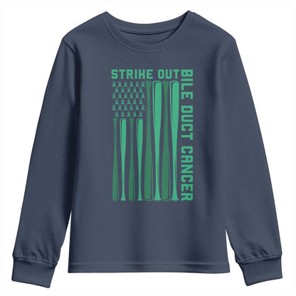Strike Out Bile Duct Cancer Youth Sweatshirt Baseball American Flag Hope Gift
