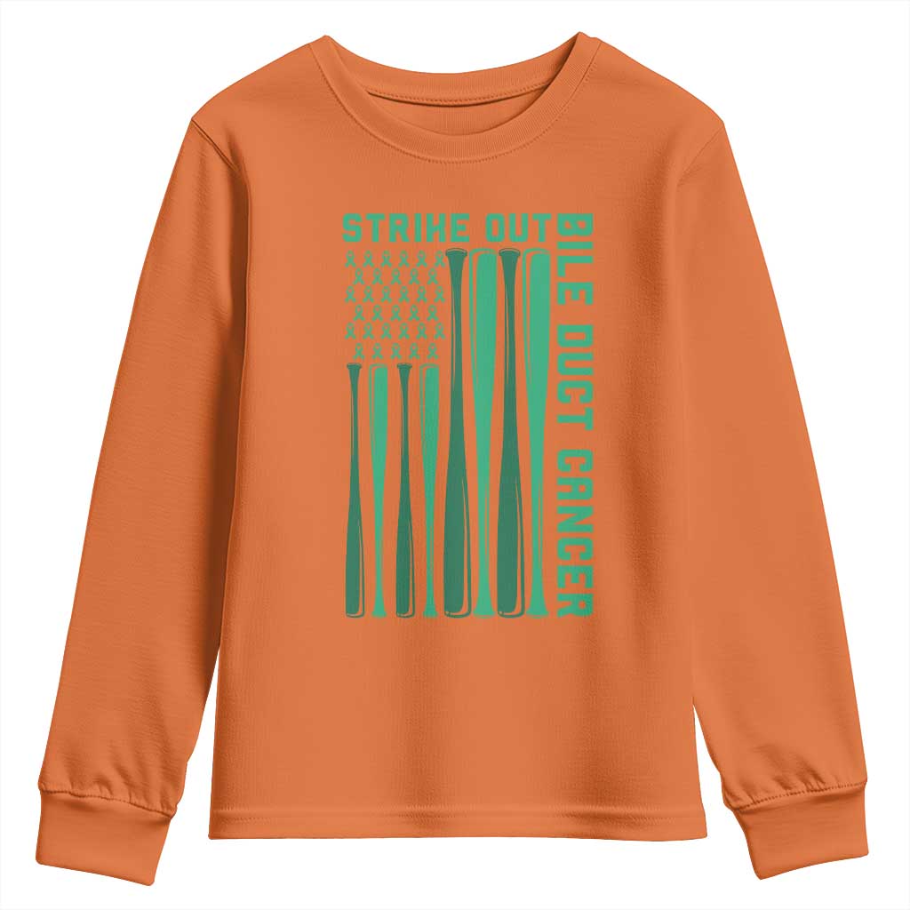 Strike Out Bile Duct Cancer Youth Sweatshirt Baseball American Flag Hope Gift