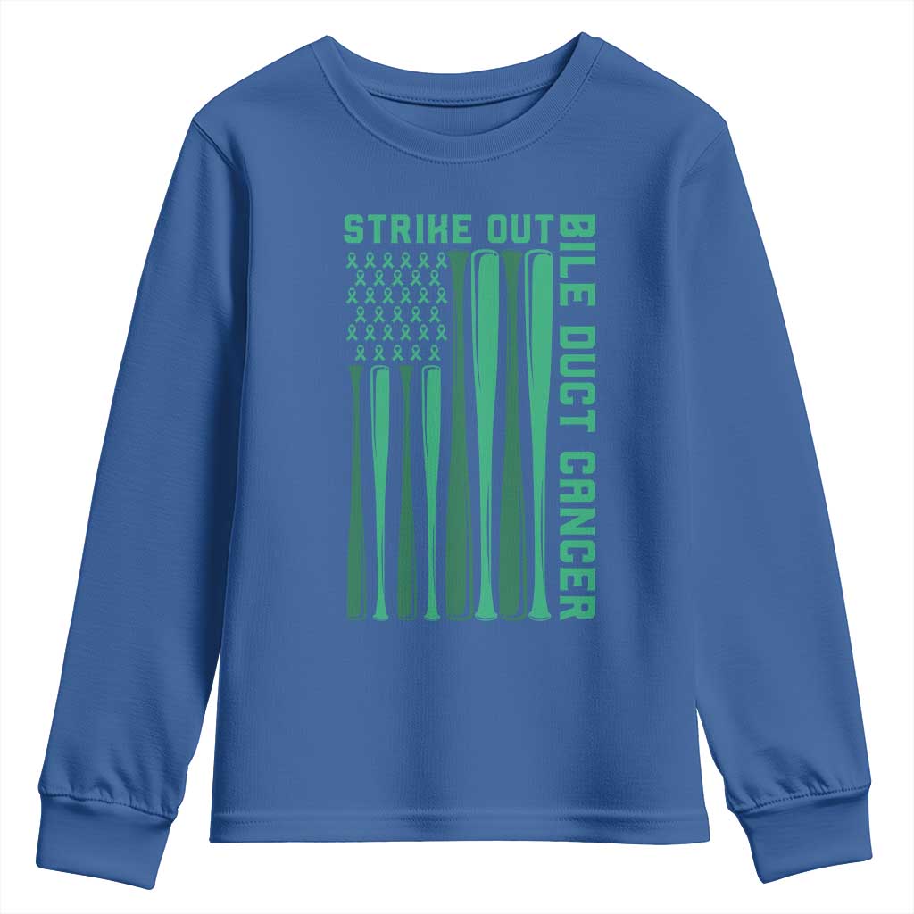 Strike Out Bile Duct Cancer Youth Sweatshirt Baseball American Flag Hope Gift