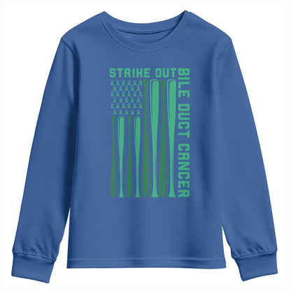 Strike Out Bile Duct Cancer Youth Sweatshirt Baseball American Flag Hope Gift