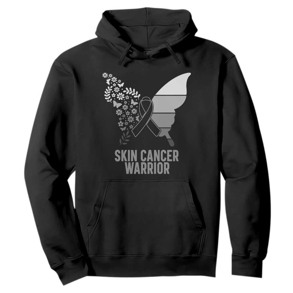 Floral Butterfly Melanoma Hoodie Black Ribbon Warrior Support Gift