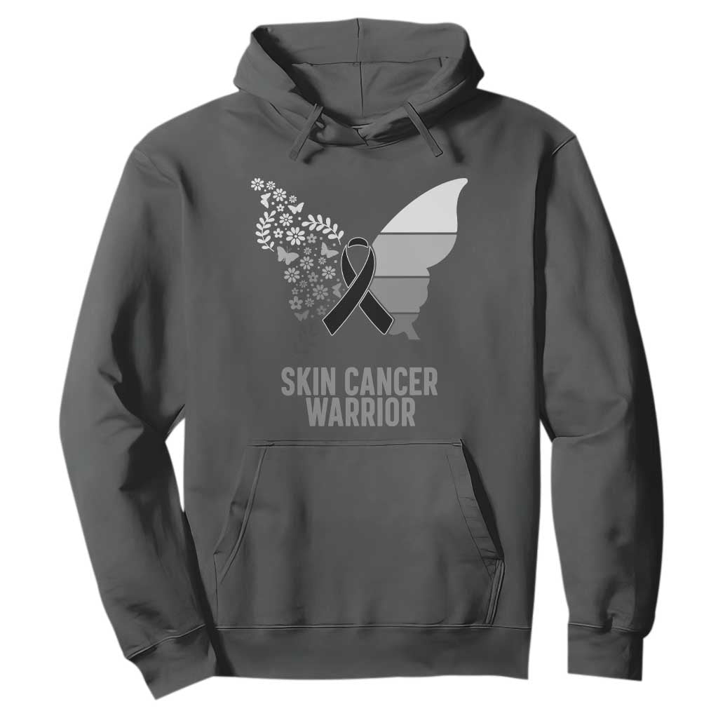 Floral Butterfly Melanoma Hoodie Black Ribbon Warrior Support Gift