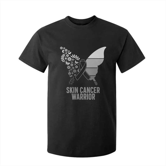 Floral Butterfly Melanoma T Shirt For Kid Black Ribbon Warrior Support Gift