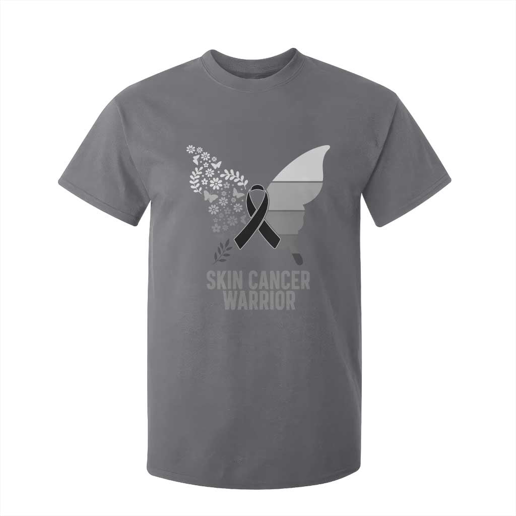 Floral Butterfly Melanoma T Shirt For Kid Black Ribbon Warrior Support Gift