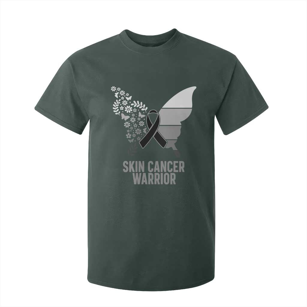 Floral Butterfly Melanoma T Shirt For Kid Black Ribbon Warrior Support Gift