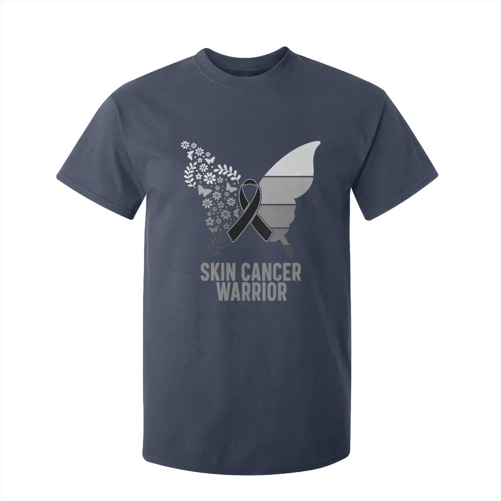 Floral Butterfly Melanoma T Shirt For Kid Black Ribbon Warrior Support Gift