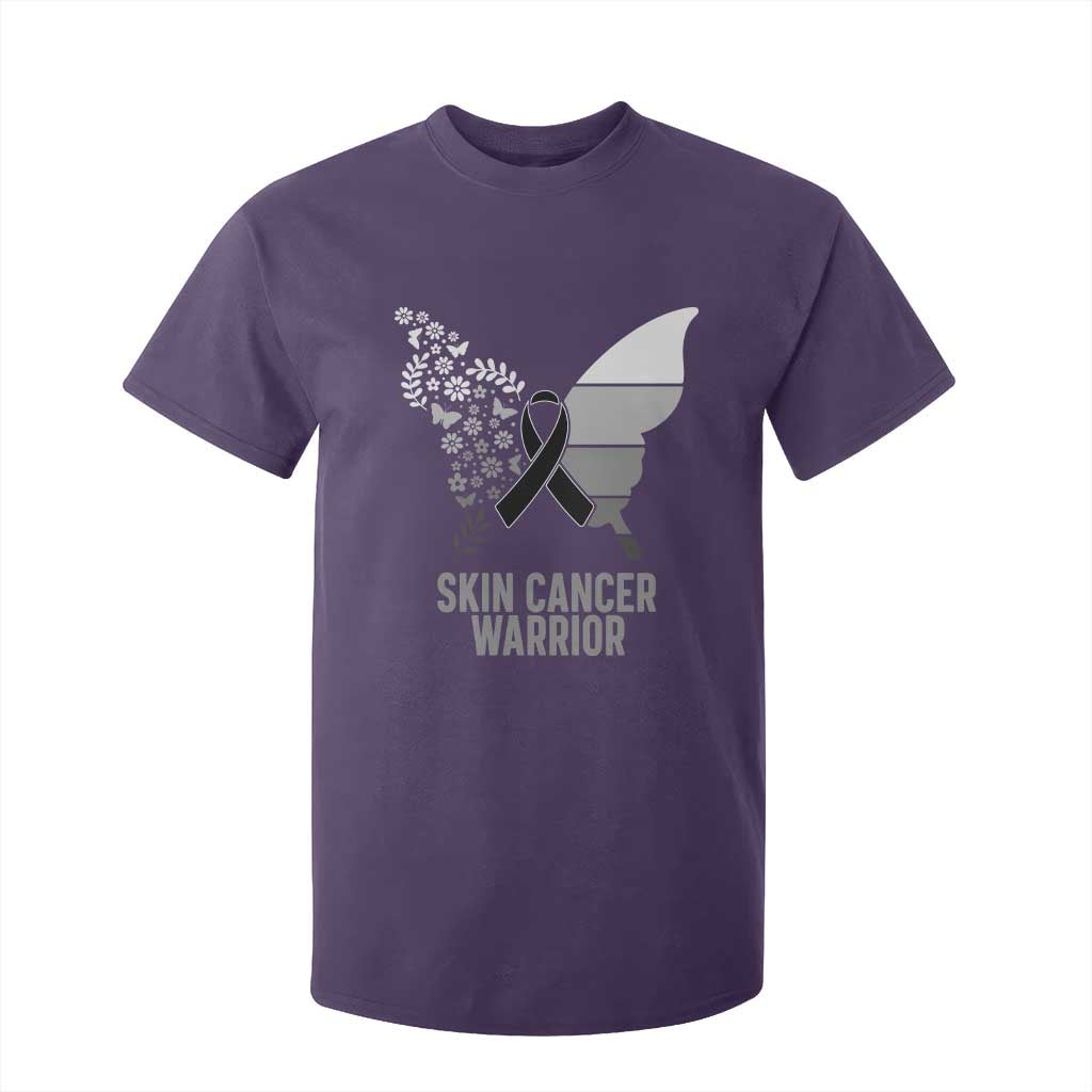 Floral Butterfly Melanoma T Shirt For Kid Black Ribbon Warrior Support Gift
