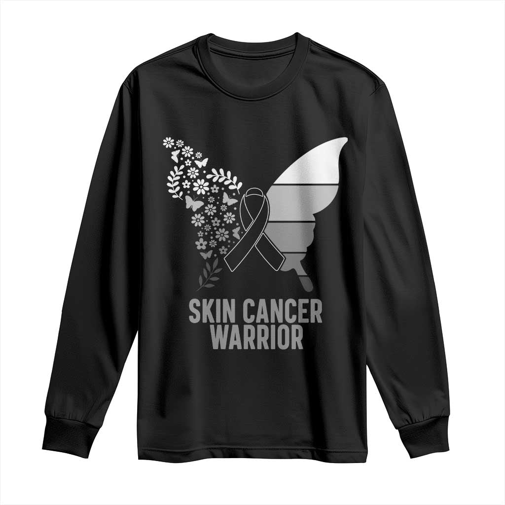 Floral Butterfly Melanoma Long Sleeve Shirt Black Ribbon Warrior Support Gift