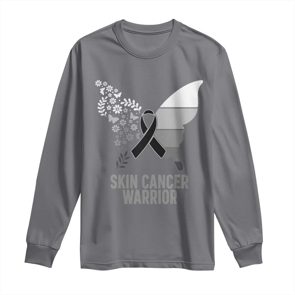 Floral Butterfly Melanoma Long Sleeve Shirt Black Ribbon Warrior Support Gift