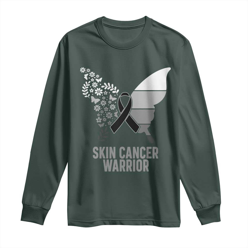 Floral Butterfly Melanoma Long Sleeve Shirt Black Ribbon Warrior Support Gift