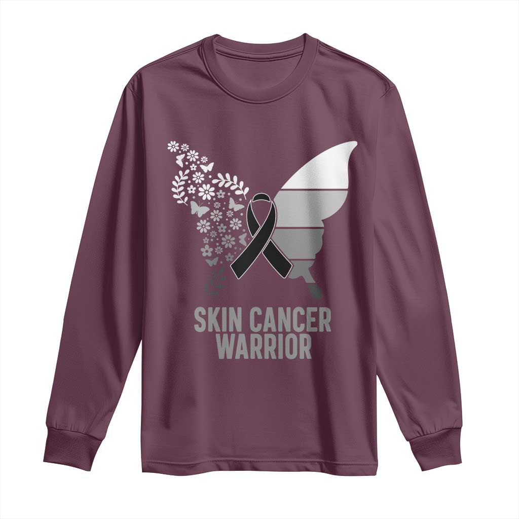 Floral Butterfly Melanoma Long Sleeve Shirt Black Ribbon Warrior Support Gift