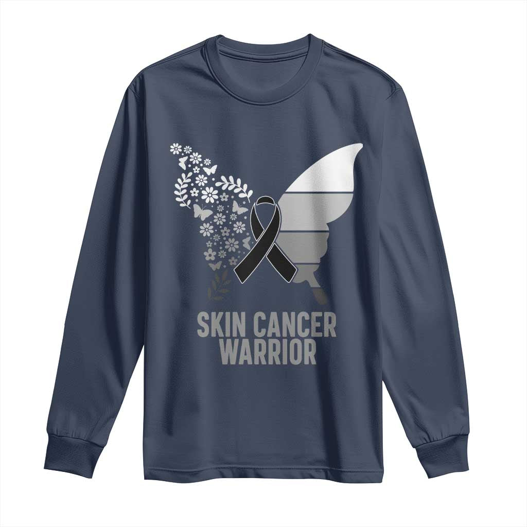 Floral Butterfly Melanoma Long Sleeve Shirt Black Ribbon Warrior Support Gift