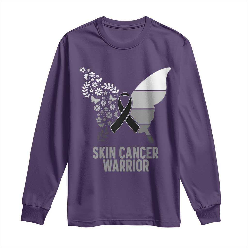 Floral Butterfly Melanoma Long Sleeve Shirt Black Ribbon Warrior Support Gift