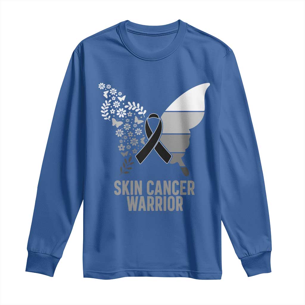 Floral Butterfly Melanoma Long Sleeve Shirt Black Ribbon Warrior Support Gift