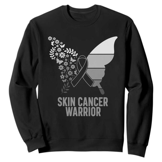 Floral Butterfly Melanoma Sweatshirt Black Ribbon Warrior Support Gift