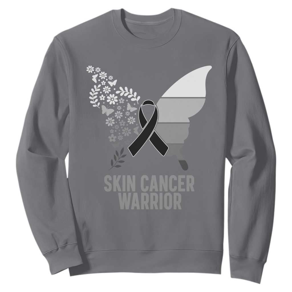 Floral Butterfly Melanoma Sweatshirt Black Ribbon Warrior Support Gift