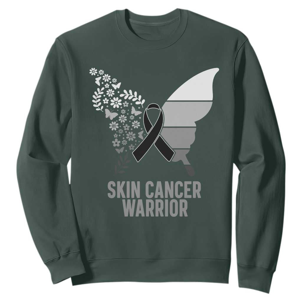 Floral Butterfly Melanoma Sweatshirt Black Ribbon Warrior Support Gift