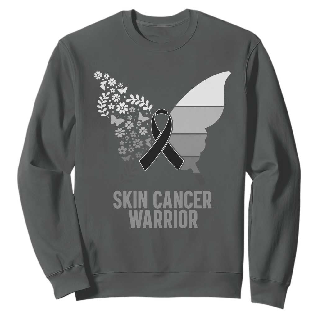 Floral Butterfly Melanoma Sweatshirt Black Ribbon Warrior Support Gift