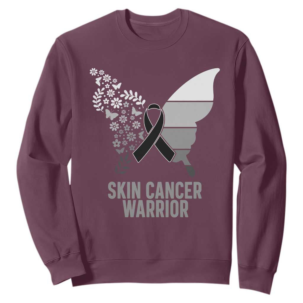 Floral Butterfly Melanoma Sweatshirt Black Ribbon Warrior Support Gift