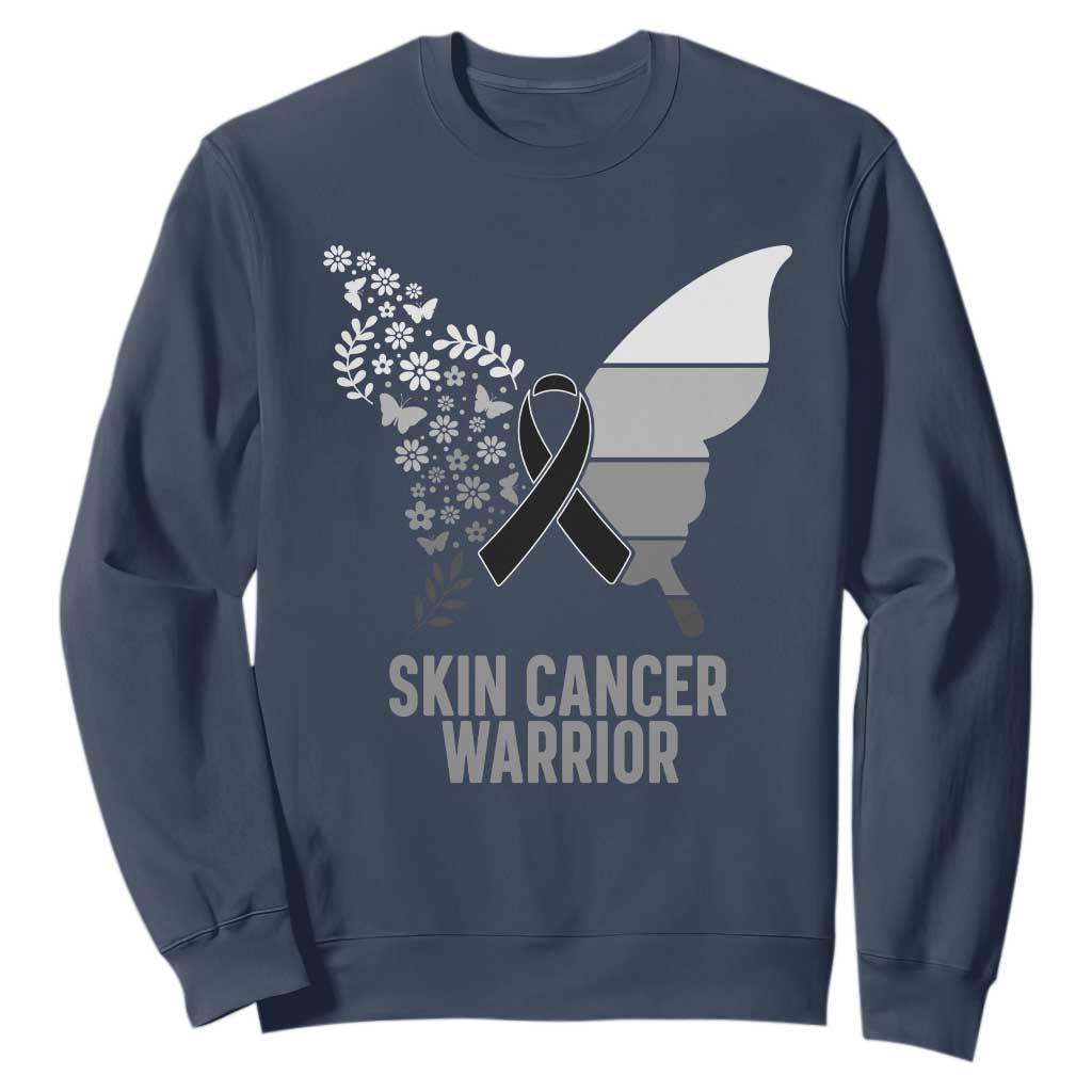Floral Butterfly Melanoma Sweatshirt Black Ribbon Warrior Support Gift